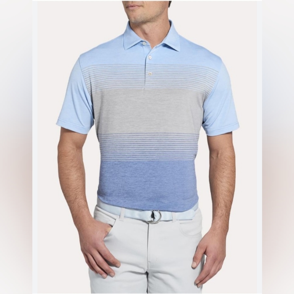 Peter Millar Blue Farley Engineer Stripe Performance Polo Size XL